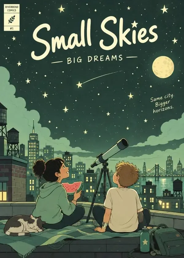 屋顶宇宙作品封面,青春、科幻、治愈题材,沐雨创作,连载中